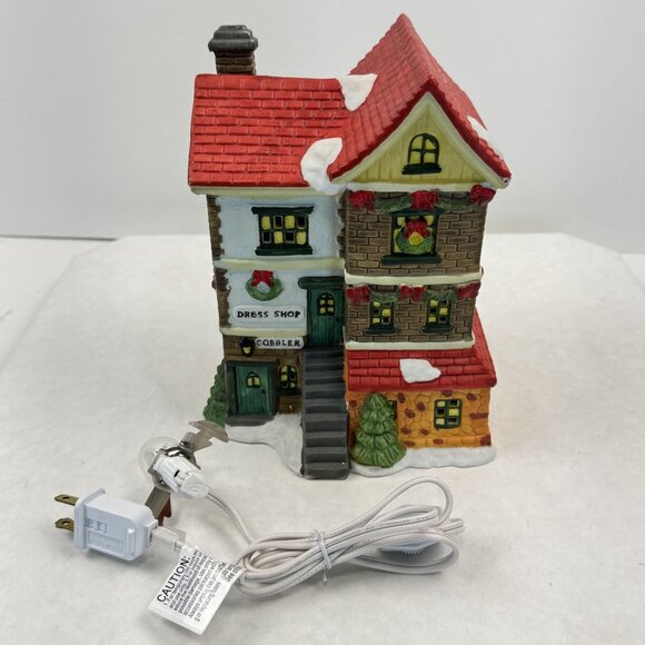 Vintage 1996 Trim A Home Lighted Christmas Village House Dress Shop Cobbler 8" - Picture 4 of 14